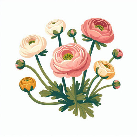 Illustration of a bouquet of pink ranunculus on a white backgroundのイラスト素材