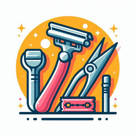 Vector illustration of hairdresser tools in line art style.のイラスト素材