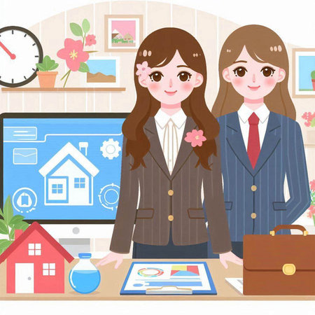 Businesswoman and businesswoman in the office, vector illustration, eps10のイラスト素材