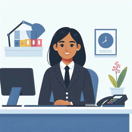 Vector illustration of a businesswoman working in the office. Business concept.のイラスト素材