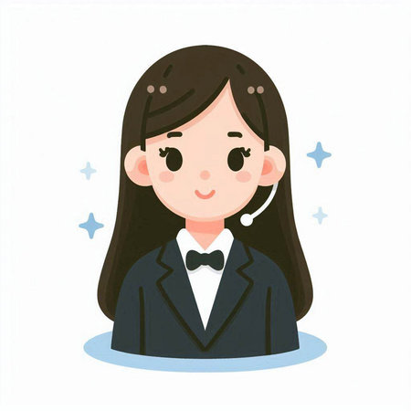 Illustration of a young woman wearing a suit with a headset.のイラスト素材