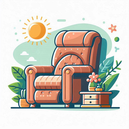 Comfortable armchair in modern flat style. Vector illustration of armchair in flat style.のイラスト素材
