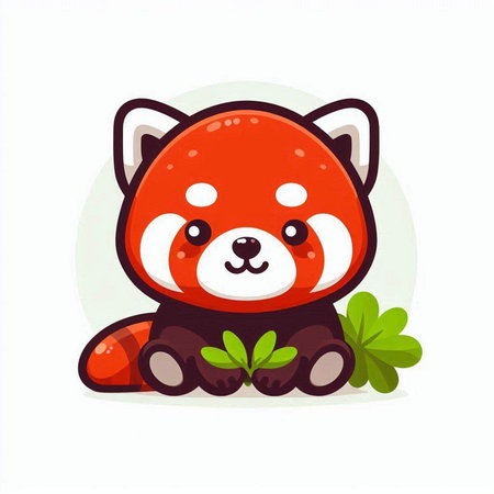 Cute red panda with clover leaf. Vector illustration.のイラスト素材