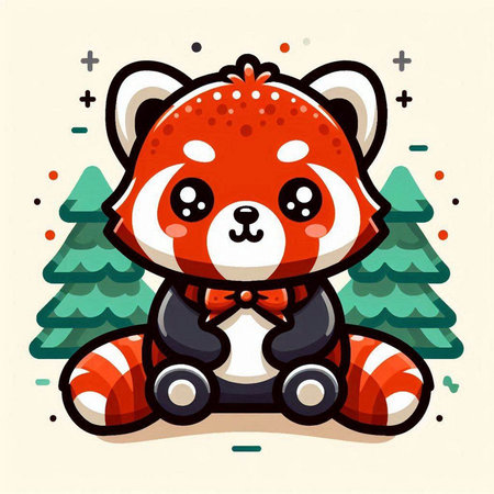 Cute cartoon red panda with christmas tree. Vector illustration.のイラスト素材