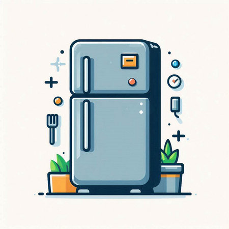 Refrigerator vector illustration in flat line style. Refrigerator icon.のイラスト素材