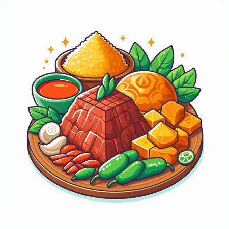 Illustration of indian food on white background, vector illustration.のイラスト素材
