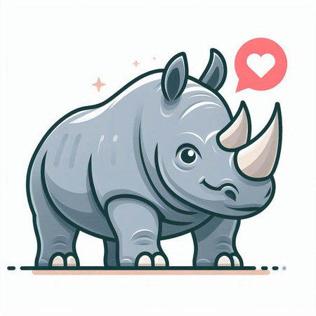 Cute cartoon rhinoceros with heart. Vector illustration.のイラスト素材