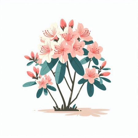 Rhododendron flowers. Hand drawn vector illustration isolated on white background.のイラスト素材