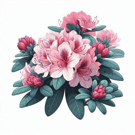 Bouquet of pink rhododendrons on a white backgroundのイラスト素材