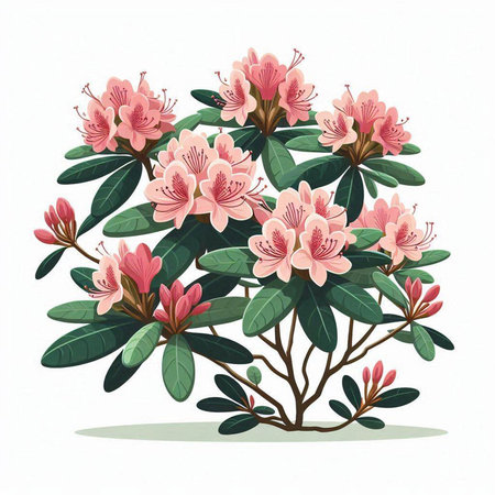 Rhododendron bush with flowers and leaves. Vector illustration.のイラスト素材