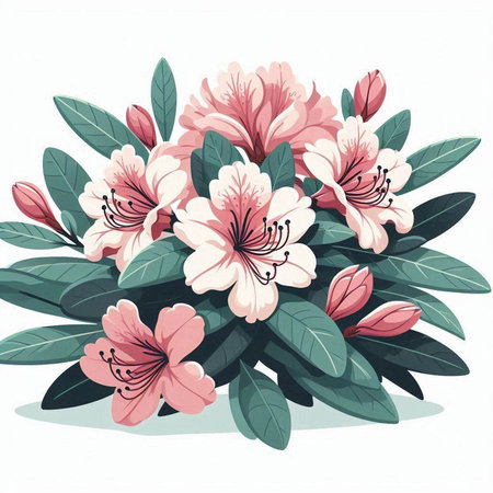 Rhododendron flowers bouquet. Hand drawn vector illustration.のイラスト素材