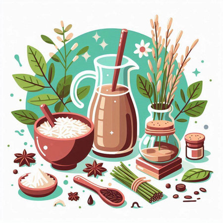 Coffee and tea time. Vector illustration in flat style.のイラスト素材