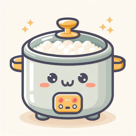 Illustration of a Cute Cartoon Pot with a Pot of Eggsのイラスト素材