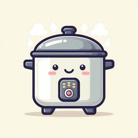cute rice cooker cartoon vector illustration. cute rice cooker mascot designのイラスト素材