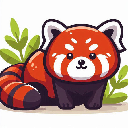 Red panda in the forest. Cute cartoon vector illustration.のイラスト素材