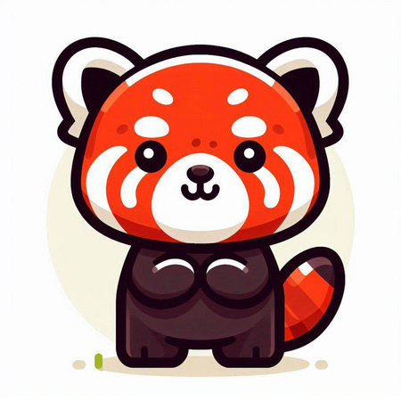 Cute red panda cartoon character on white background. Vector illustration.のイラスト素材
