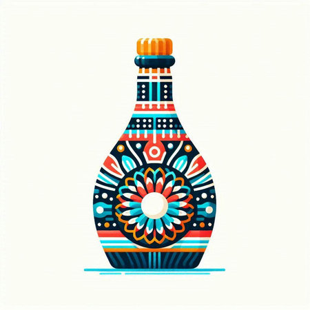 Vector illustration of a bottle with a floral pattern. Vintage style.のイラスト素材
