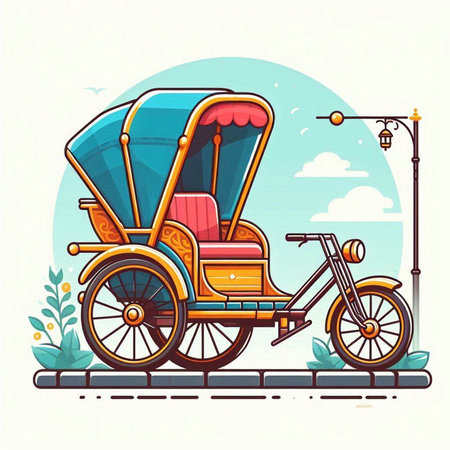 Vector illustration of a rickshaw on the road. Vector illustration.のイラスト素材