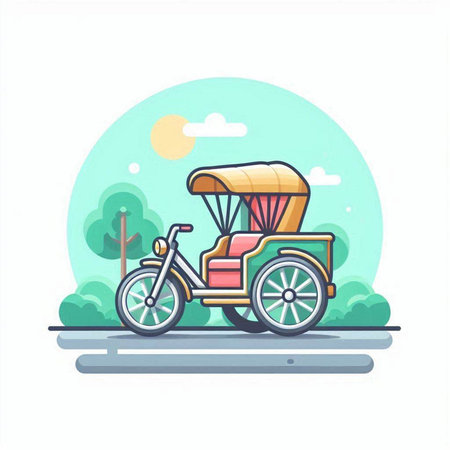 Rickshaw in the park, vector illustration, flat design.のイラスト素材