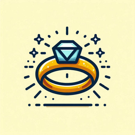Wedding ring with diamond. Vector icon in linear style.のイラスト素材