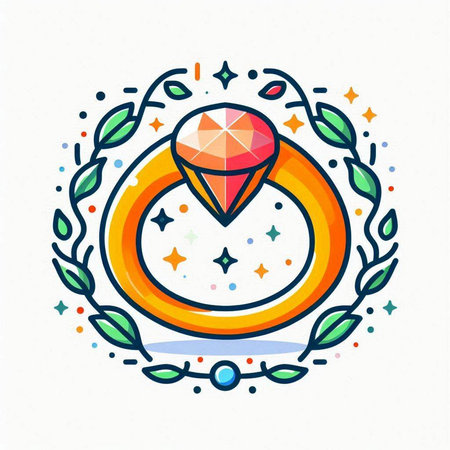 Wedding ring vector icon. Diamond with laurel wreath.のイラスト素材