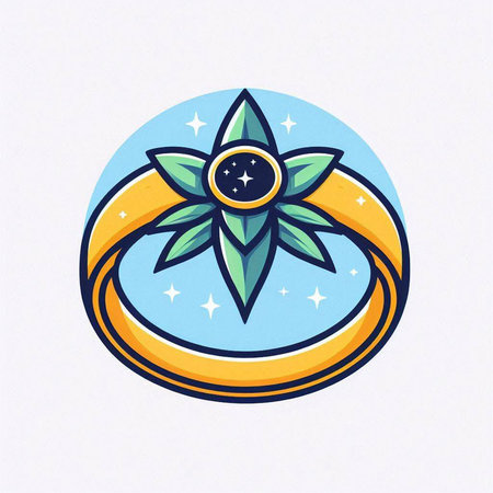 Wedding ring with a flower in the center. Vector illustration.のイラスト素材