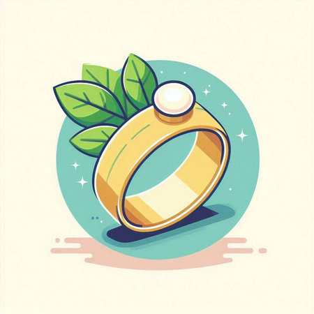 Wedding ring with leafs. Vector illustration in flat styleのイラスト素材