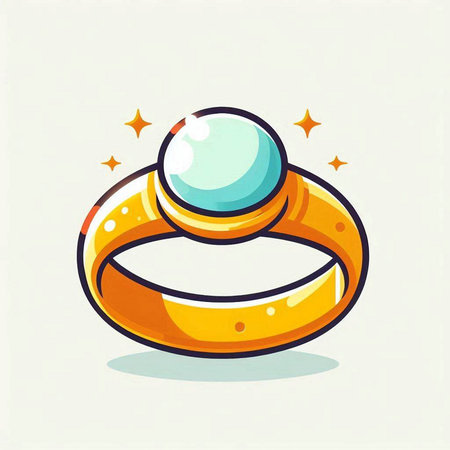 Illustration of a gold ring with a blue gemstone on a white backgroundのイラスト素材