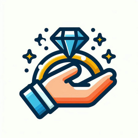 Hand holding diamond ring icon, vector illustration. Flat design style.のイラスト素材