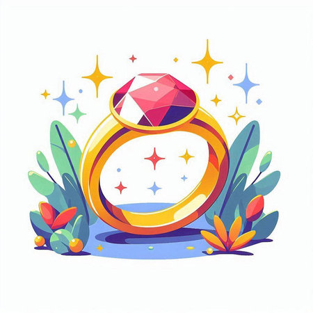 Wedding ring with gemstone. Colorful vector illustration.のイラスト素材