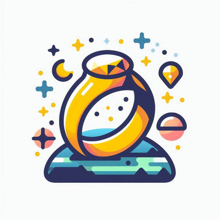 Jewelry flat icon with moon, stars and planets. Vector illustration.のイラスト素材