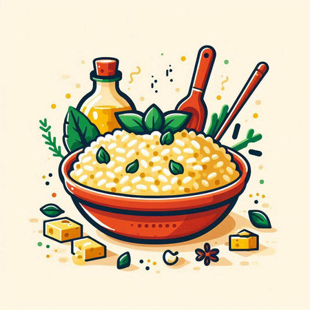 Risotto, traditional Italian food, vector illustration in cartoon styleのイラスト素材