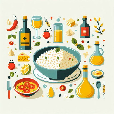 Vector illustration of a set of food and drink in flat style.のイラスト素材