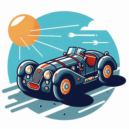 Vintage car on the road. Retro car. Vector illustration.のイラスト素材
