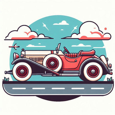 Retro car on the road. Vector illustration in retro style.のイラスト素材