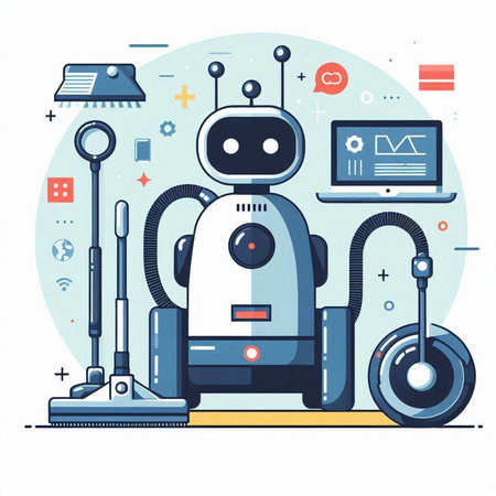 Robot vacuum cleaner. Vector illustration in flat style on white background.のイラスト素材