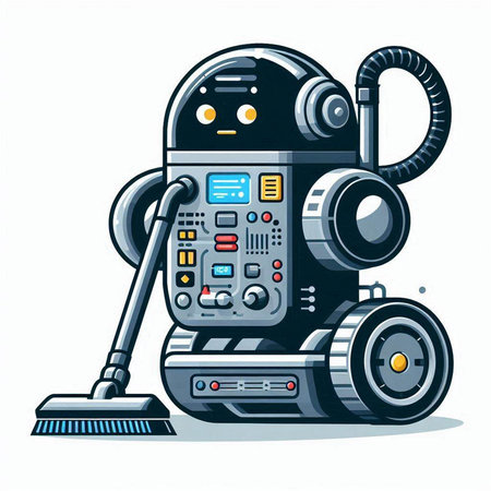 Cartoon robot vacuum cleaner. Vector illustration isolated on white background.のイラスト素材