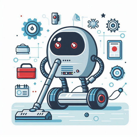 Robot vacuum cleaner. Artificial intelligence. Vector illustration in flat styleのイラスト素材