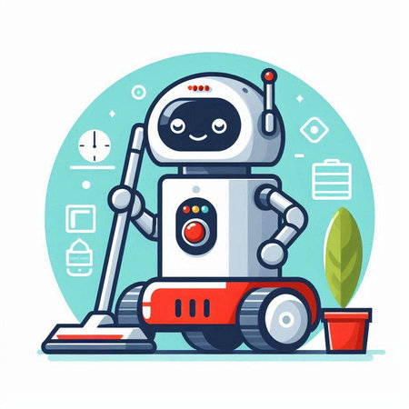 Robot vacuum cleaner. Artificial intelligence. Vector illustration in cartoon styleのイラスト素材