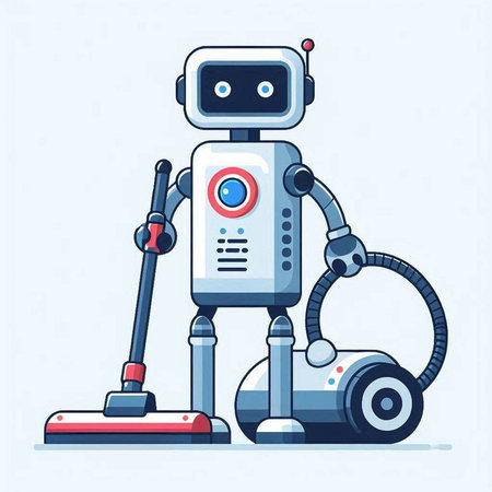 Robot vacuum cleaner. Vector illustration in a flat cartoon style.のイラスト素材