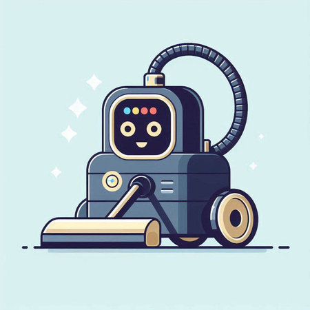 Cute robot vacuum cleaner. Vector illustration in flat cartoon style.のイラスト素材