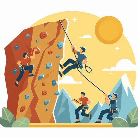 Climbing. Climbing in the mountains. Active lifestyle. Vector illustrationのイラスト素材