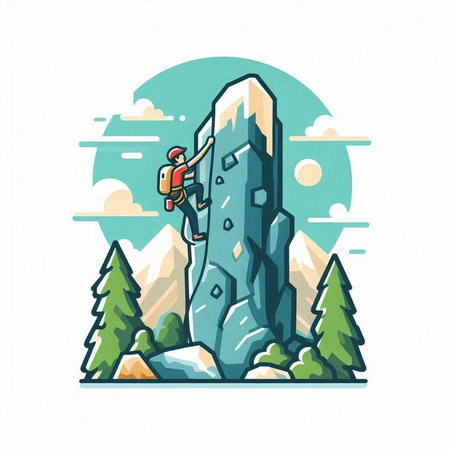 Vector illustration of a man climbing a rock in the mountains. Climbing concept.のイラスト素材