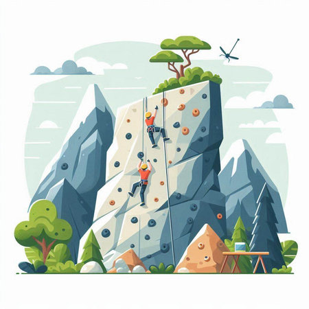 Climbing. Vector illustration in flat style. Rock climbing.のイラスト素材