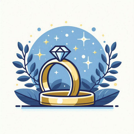 Wedding ring with diamond and laurel wreath. Vector illustration.のイラスト素材