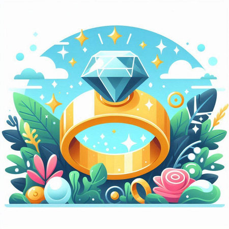 Wedding ring with diamond. Vector illustration in flat style.のイラスト素材