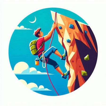 Rock climber on the wall. Vector illustration in retro style.のイラスト素材