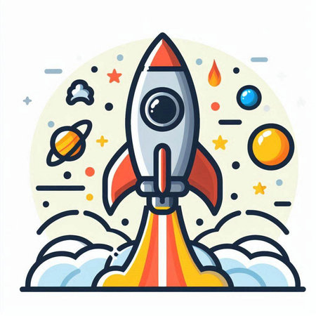 Rocket icon in flat style. Vector illustration of start up rocket.のイラスト素材
