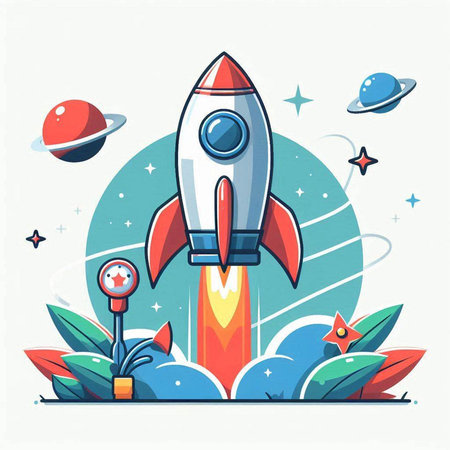 Space rocket. Vector illustration in flat cartoon style. Space exploration.のイラスト素材