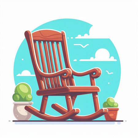 Wooden rocking chair in the garden. Vector illustration on white background.のイラスト素材